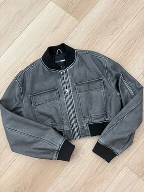 Fashion Nova Charcoal Gray Cropped Bomber Jacket